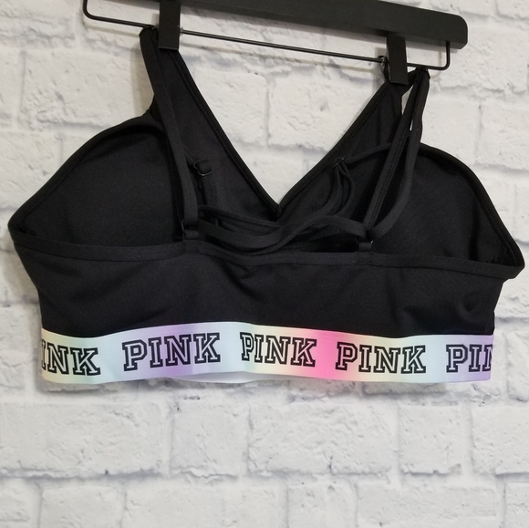 PINK Victoria's Secret Black Ultimate Sports Bra Strappy Bralette Logo New Large - Picture 8 of 16